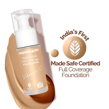 Mamaearth Hydra-Glow Full Coverage Dewy Finish Liquid Foundation With Vitamin C & Turmeric- 30 Ml|Full Coverage|Gives 3X Instant Glow|12-Hour Long Stay & Hydration|Spf 35|Non-Drying (05 Beige Glow)